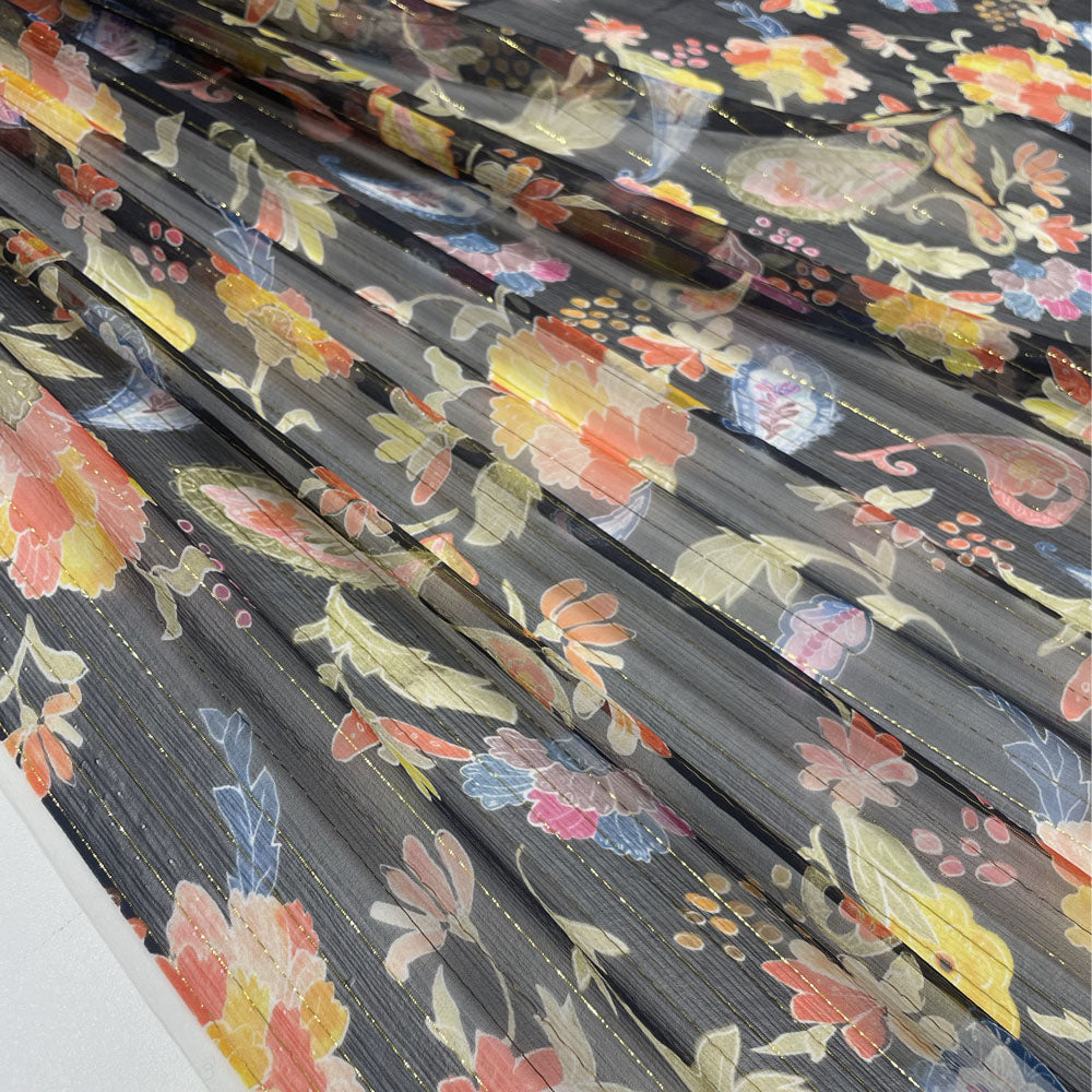 Tissu mousseline, soie - Métallisé Floral, Salvia