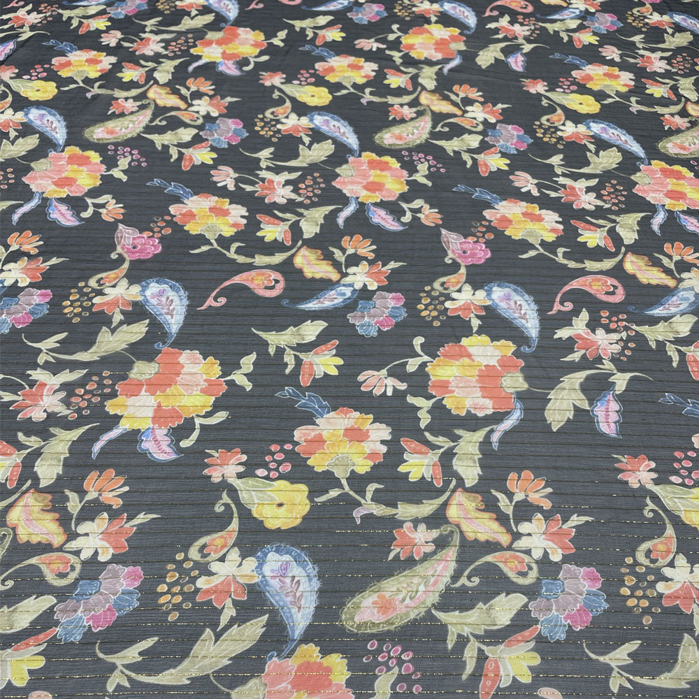 Tissu mousseline, soie - Métallisé Floral, Salvia