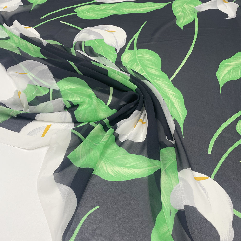 Tissu crêpe georgette, soie - Floral, Arum