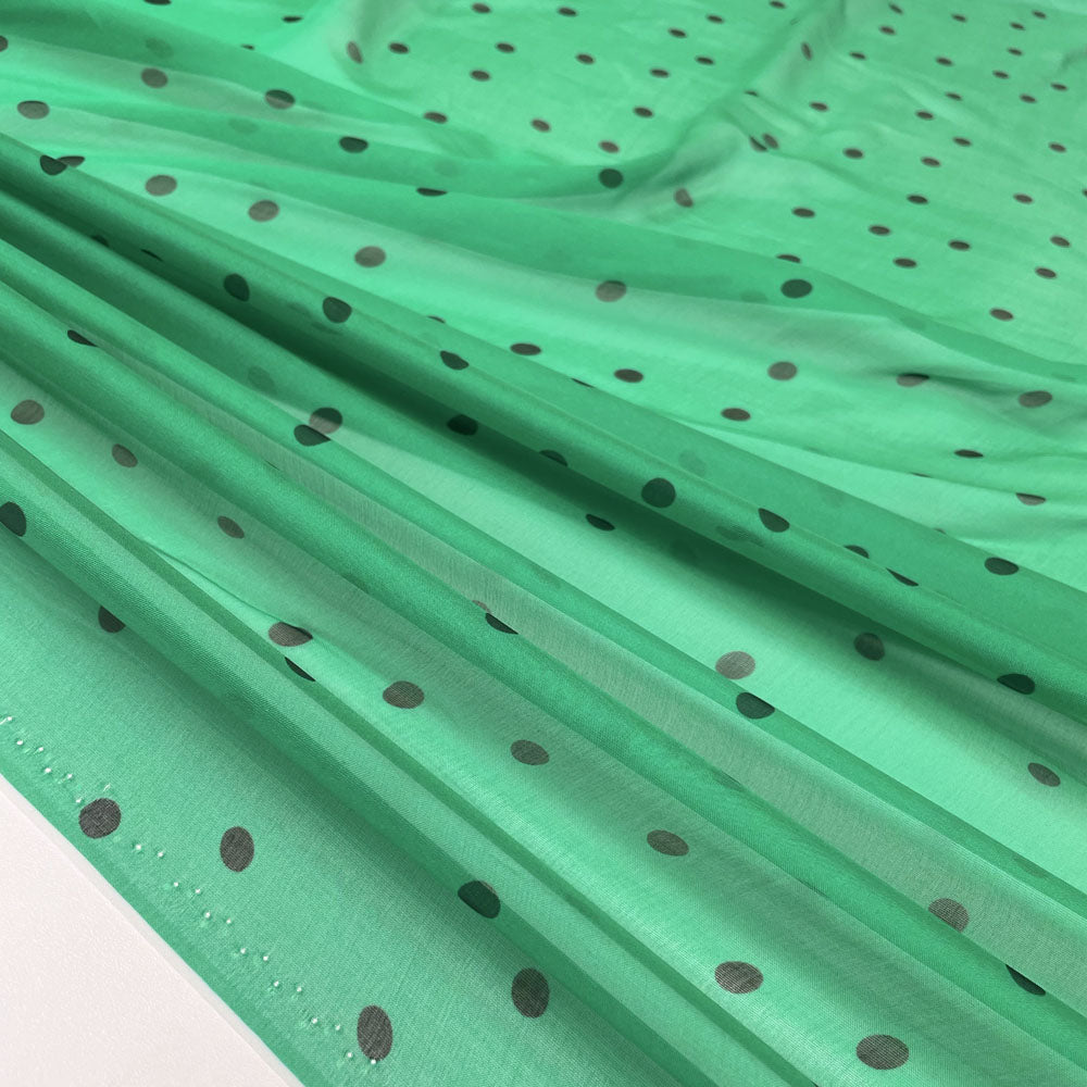 Tissu Mousseline, Soie - Pois noir, Linosa