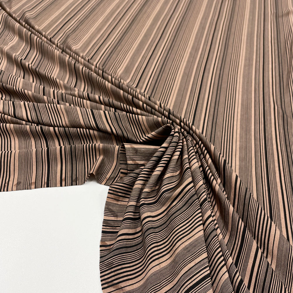 Tissu Maille Jersey - Rayé Marron, Beauregard