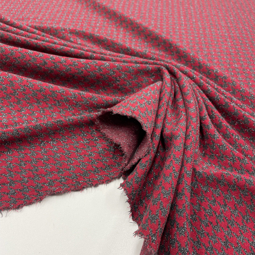 Tissu Maille, Coton Viscose - Pied de poule Métallisé, rosso