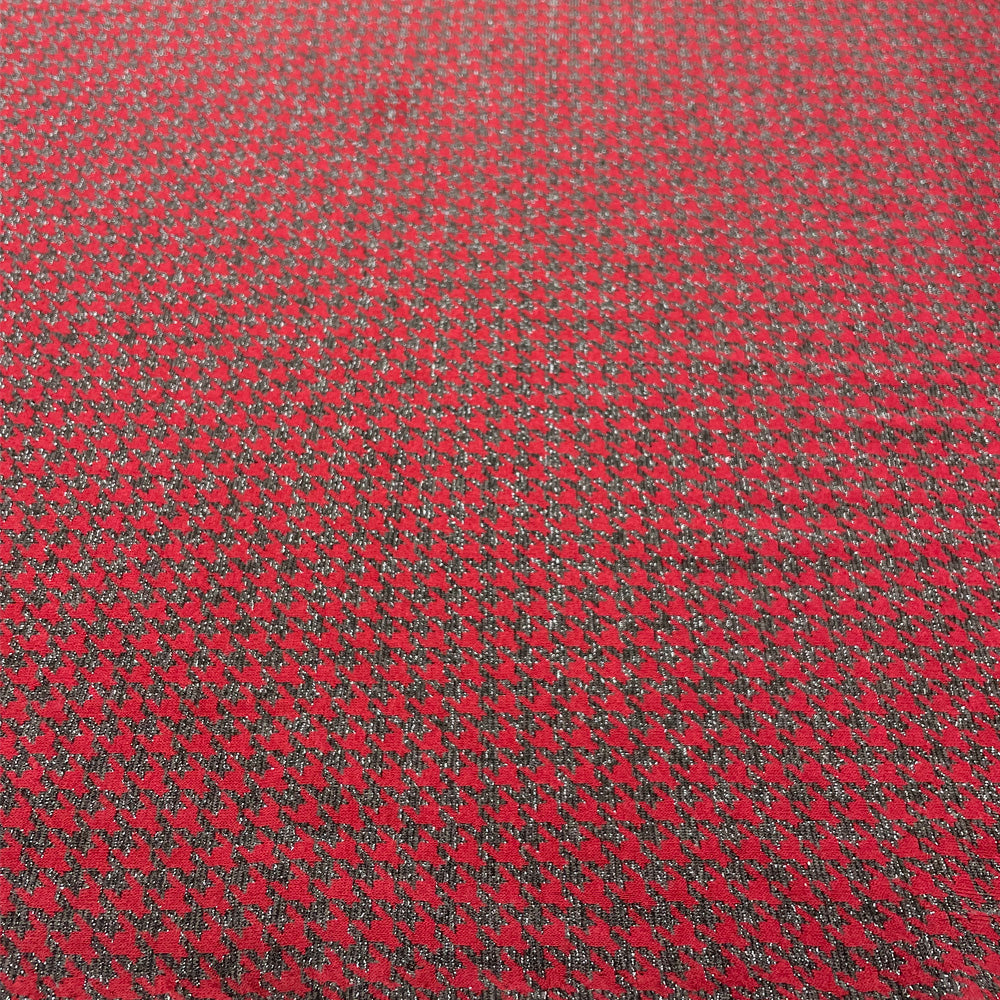Tissu Maille, Coton Viscose - Pied de poule Métallisé, rosso