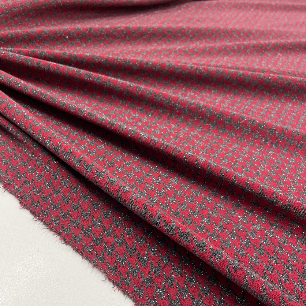 Tissu Maille, Coton Viscose - Pied de poule Métallisé, rosso
