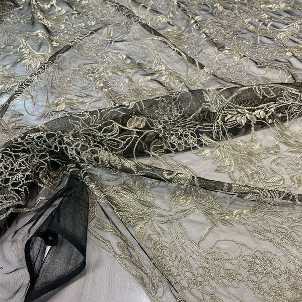 Tissu tulle brodé - Doré