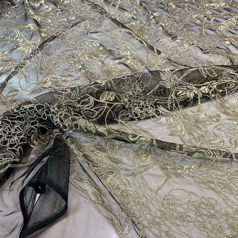 Tissu tulle brodé - Doré