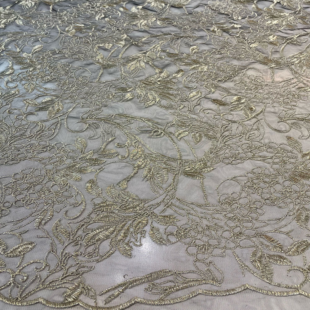 Tissu tulle brodé - Doré
