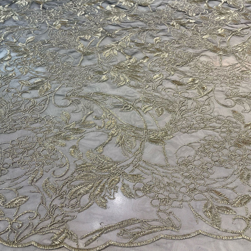 Tissu tulle brodé - Doré